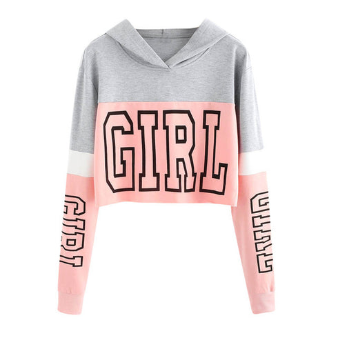 Crop Top Hoodie  Sweatshirt Hoodies Women Patchwork Lett - ROUTINE FASHION